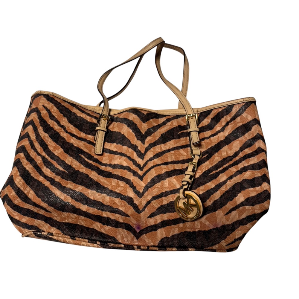 Michael Kors Zebra brown canvas tote bag
